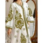 Long Dress Abayas Women Eid Muslim Dresses Bronzing Print V Neck Jalabiya Arab Morocco Dubai Kaftan 2025 Vestidos Ramadan Robe - Image 2
