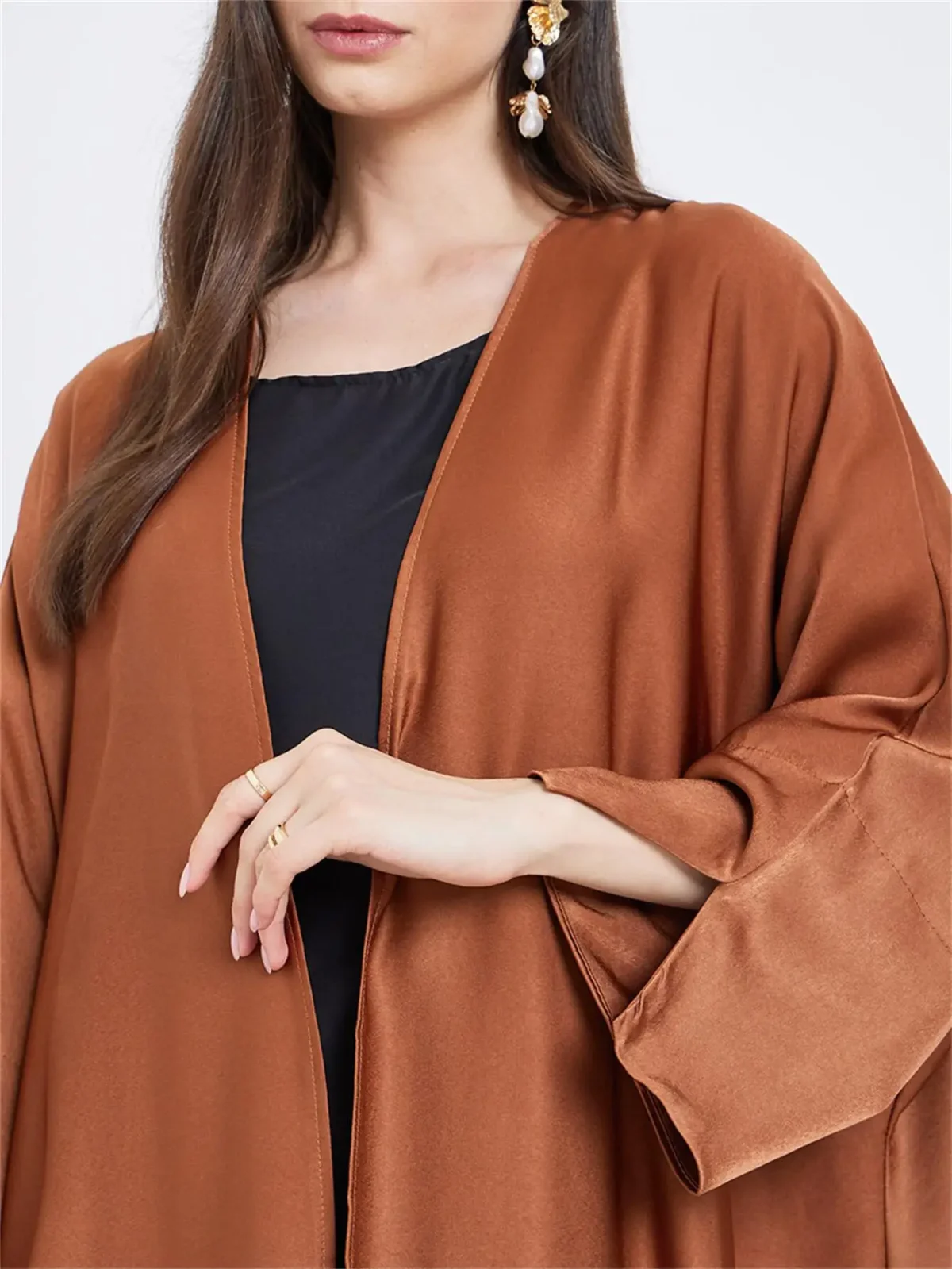 Middle Eastern Full Sleeve Loose Abaya Muslim Women Solid Open Front Abayas Casual Kaftans Jilbabs Ethnic Islamic Maxi Dresses - Image 6