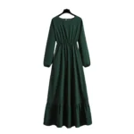 Women Eid Muslim Abaya Dubai Ruffles Spliced Arab Puff Sleeve Morocco Tight Waist Vestidos Solid Color Dress Casual Slim Fit - Image 5